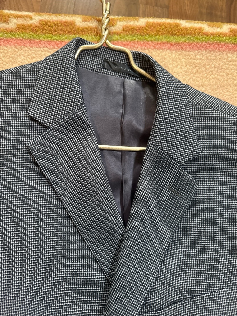 Lauren Ralph Lauren Houndstooth Blazer Jacket Men 42R Gray Black Two Button Wool